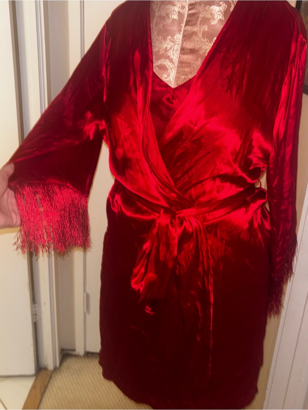 Linea Donatella Red Satin Chemise with Matching Robe - Picture 3 of 12